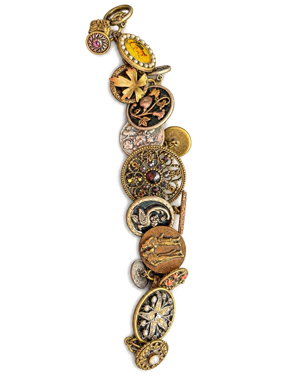 Sweet Romance Vintage-Inspired Gold and Antique Mixed-Metal Charm Bracelet 6.5